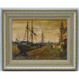 Glynn Carter XX, Oil on canvas, Sail ships in a harbour, Signed lower left, 11 1/4 x 15 1/2"".