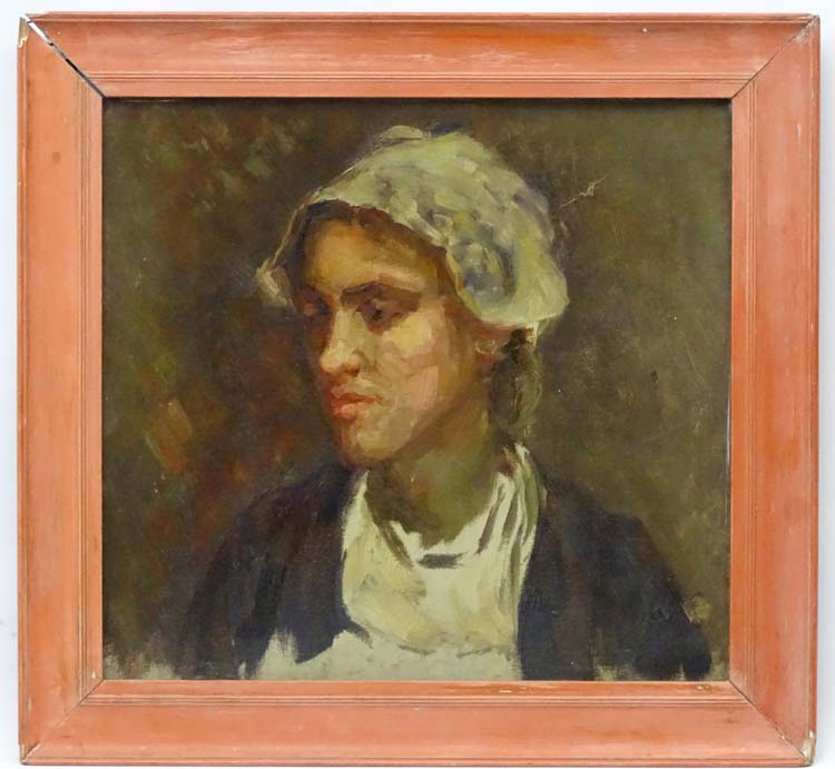 Early XX, Oil on canvas board, Head of a girl, 14 1/2 x 15 3/4". CONDITION: Please Note - we do