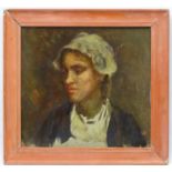 Early XX, Oil on canvas board, Head of a girl, 14 1/2 x 15 3/4". CONDITION: Please Note - we do