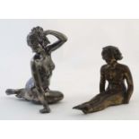 A late Victorian silver-plated figure of a nymph 5" high together with a 20thC cast bronze figure