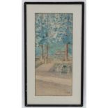 S.Suzuki Early-mid XX Japanese, Watercolour and pencil, Temples at Nikko Japan, Signed lower