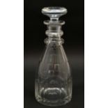 A decanter and stopper having slice cut decoration and 2 bands 10 1/4" high CONDITION: