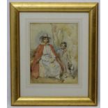 XIX Welsh School, Pencil and watercolour, A seated girl wearing a bonnet / stove pipe hat and a