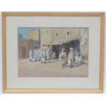 Adolf C (G) Meyer (1868-1946) Arab School, Watercolour gouache, Arabs in a market square, Signed