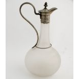 A frosted class carafe / jug with silver plated mounts and handle.