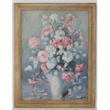 Marion L Broom (1878-1962) R.W.S. Watercolour, Carnations etc.in a 2 handled vase. Signed lower