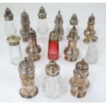 14 assorted sugar shakers / sifters to include cut glass and silver plate examples etc.