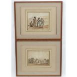 Early XIX Russian - Turkish Nomads, Watercolour - a pair, Russian market traders at a market,