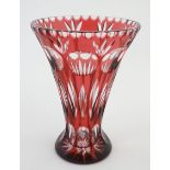 A ruby and clear glass vase with flash cut decoration approx 8 1/4" high CONDITION: