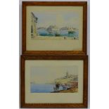 Jos Galea Maltese School, Watercolours , a pair, Valetta Harbour, Malta , Signed lower right,