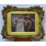 XIVII-XIX , Oil on oak panel, Cavalier and a girl, 2 3/4 x 3 3/4". CONDITION: Please Note - we do