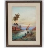 ? Marchettini ( Italian) Cairo ( Egypt ), Watercolour 1890, A view along the Nile, Signed etc. lower