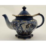 A 21stC flo blue (flow blue) T Rathbone and Co , Victor style teapot , decorated with flowers with