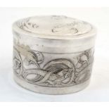 Decorative Metalware : WMF - A ' bright silver' finish domed top lidded box having embossed fish