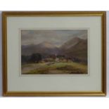 Scottish/ English School, circa 1900, Watercolour and gouache , Mountainous Landscape with Crofter's