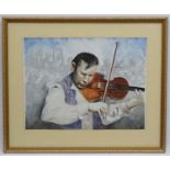 R Knights 1993, Watercolour, Nigel Kennedy , the Violin virtuoso and an orchestra, Signed and