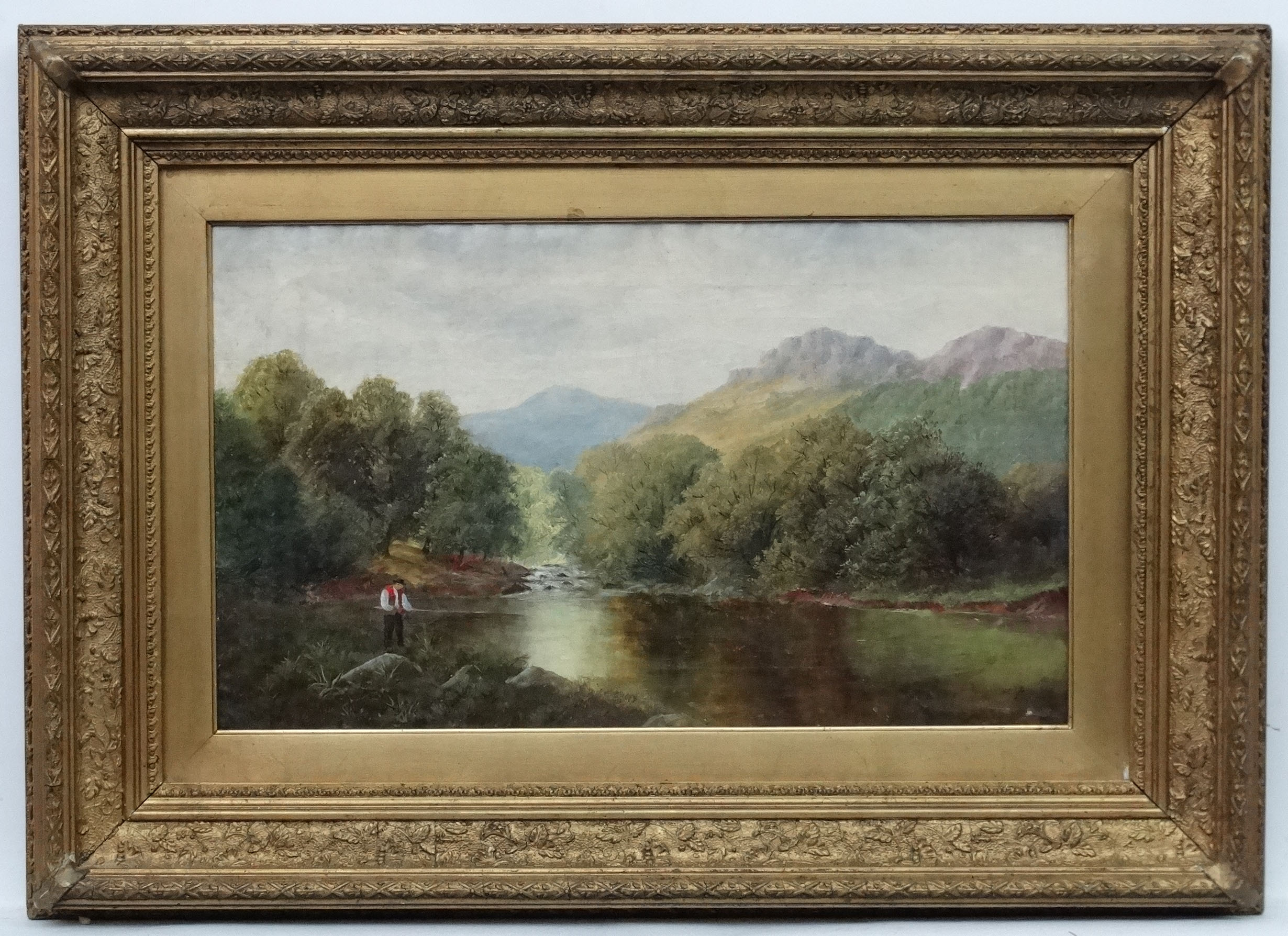 Indistinctly Signed Welsh School, Oil on Canvas , Fishing Scene , ' Onthe Lledr',