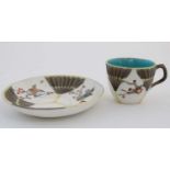 A late 19thC Wedgewood Majolica Argenta 'Fan' pattern Cup & Saucer ,