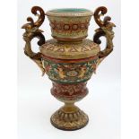 A c1900 William Schiller & Sons , large Austrian Majolica twin handled urn , decorated with stylised