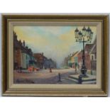 Glynn Carter XX, Oil on board, 1970's town square, Signed lower left, 9 1/4 x 13". CONDITION: Please
