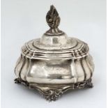 A Continental silver box with hinged lid opening to reveal inkwell within. Hallmarked under.