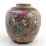 A Chinese Crackle Glazed warring figures ginger jar decorated in polychrome with figures and