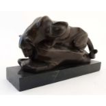 An Art Deco style bronze of a leopard, drinking. 21stC.