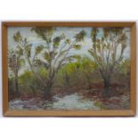 M Ellis , Australian School, Oil on board, ' Barmah Forrest , Australia ' 1972,