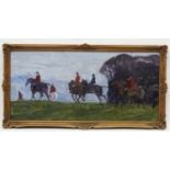 Manner of Alfred Munnings, XX, Oil on board , The Hunt setting off. 11 x 23 1/4" CONDITION: Please