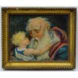 XX Miniature after Reni, Oil on board, Saint Joseph with the infant Jesus, 4 x 5". CONDITION: Please