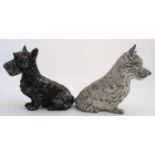 Advertising : a pair of painted spelter Highland Terrier ' Scottie ' dogs ( Black and White ) used