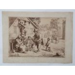 After Adriean Van Ostade(1610-1685), Sepia old Master etching, Pedlar with spinning machine,