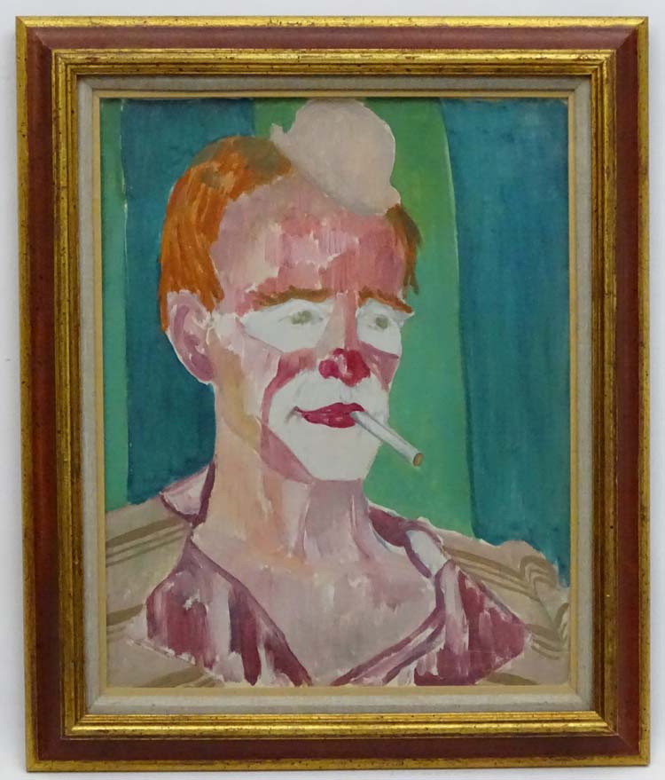 Charles William Farley (1892-1976), Oil on canvas, Portrait of a clown, Ascribed verso. - Image 2 of 5