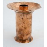 Decorative Metalware : An unusual Arts and Crafts plannished copper candlestick with drip pan
