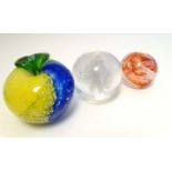 3 various Art glass paperweights, one marked Hadleigh P80,