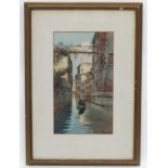 Indistinctly signed XIX Venetian School, Watercolour and gouache, Palazzo Albrizzi , Gondolier on