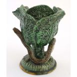 A c1900 Portugese Palissy Majolica H. Elias , Caldas Da Rainha cabbage leaf stem pot and cover