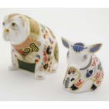 Two Royal Crown Derby paperweights. One formed as a Pig with gold stopper, decorated in Imari