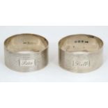 A pair of silver napkin rings hallmarked Birmingham 1921 maker John Rose (34g) CONDITION: Please