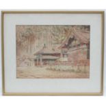 Masana Kawkubo XIX-XX Japanese, Watercolour and pencil, Temples at Nikko , Japan, Signed lower