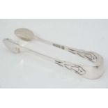 Silver sugar tongs with openwork decoration hallmarked Birmingham 1906 maker J Sherwood & Sons 3 1/