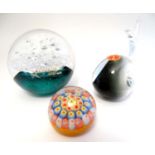 3 various paperweights comprising one by Artcristal Bohemia,