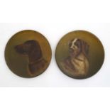 Gundogs : LB 1914 A pair of 19 thC tin plates hand painted in oil with portrait of dogs;