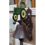 21st C Painted cast metal Green Tractor door bell CONDITION: Please Note - we do