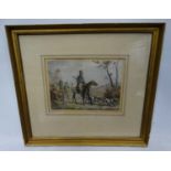 German Lithograph hunstman on horseback with dogs