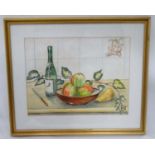 Watercolour of apples in bowl by Stanley C Reeves CONDITION: Please Note - we do