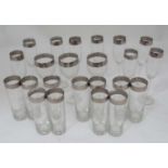 Assorted glasses with silver lustred Greek Key decoration to include wine glasses,
