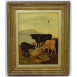 N Stebbing 1898, Oil on canvas, Dairy cows and a bull in highland landscape,
