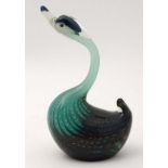 A mid / late 20thC Murano style Studio Art glass swan in shades of brown and turquoise,