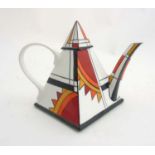 A Brian Wood Art Deco style ''Jazz'' pattern teapot and lid by Amelia Hulse, decorated in red,